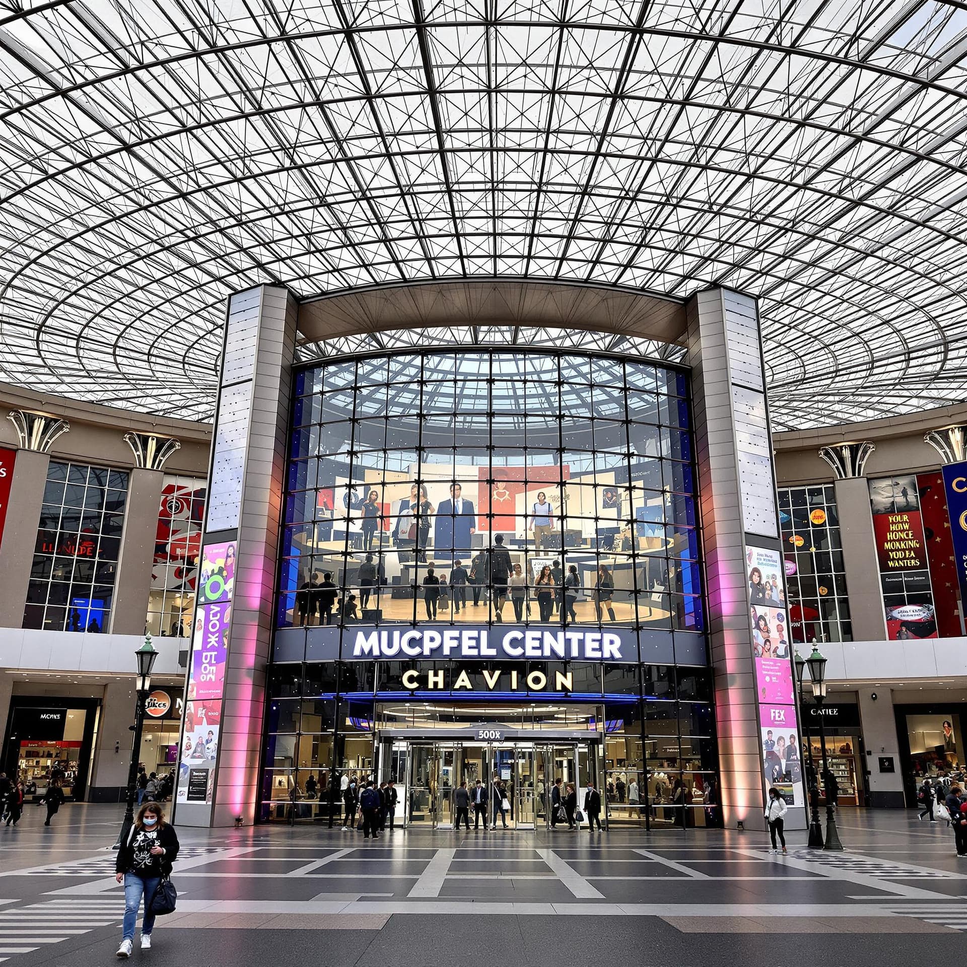 AI generated: the photo shows a huge shopping center and the entrance to it

