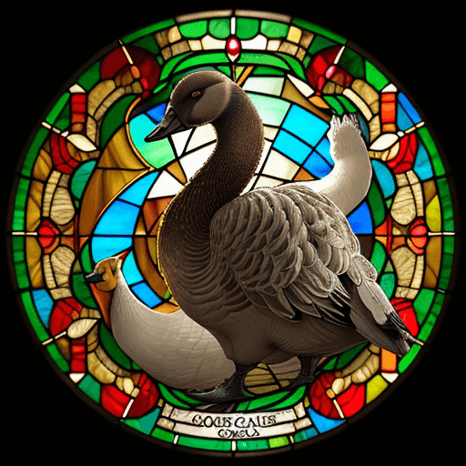AI generated: An angry goose, in the style of a detailed stained glass window, sparkling reflections, hyper-detail...