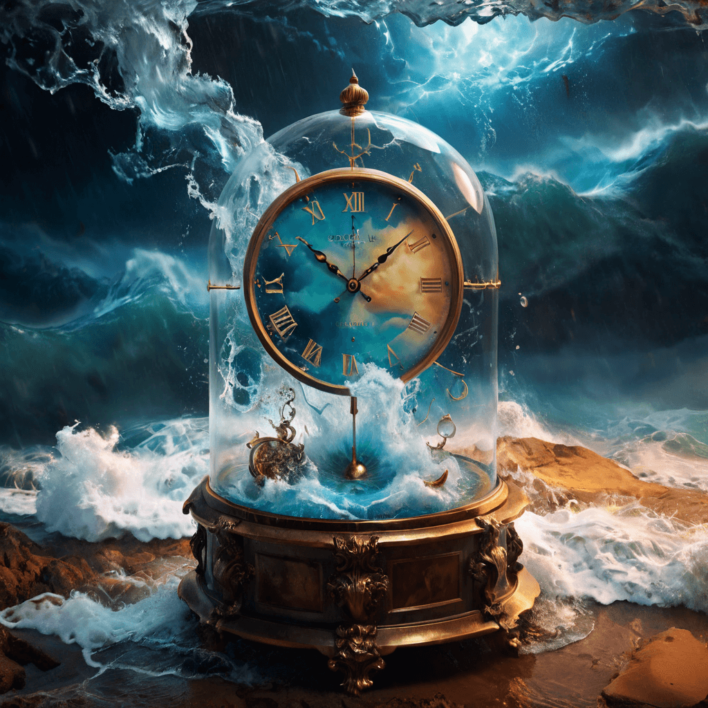 AI generated: Time flows backward as a clock melts into a Salvador Dalí-esque painting, storm night, 3d, fantasy a...