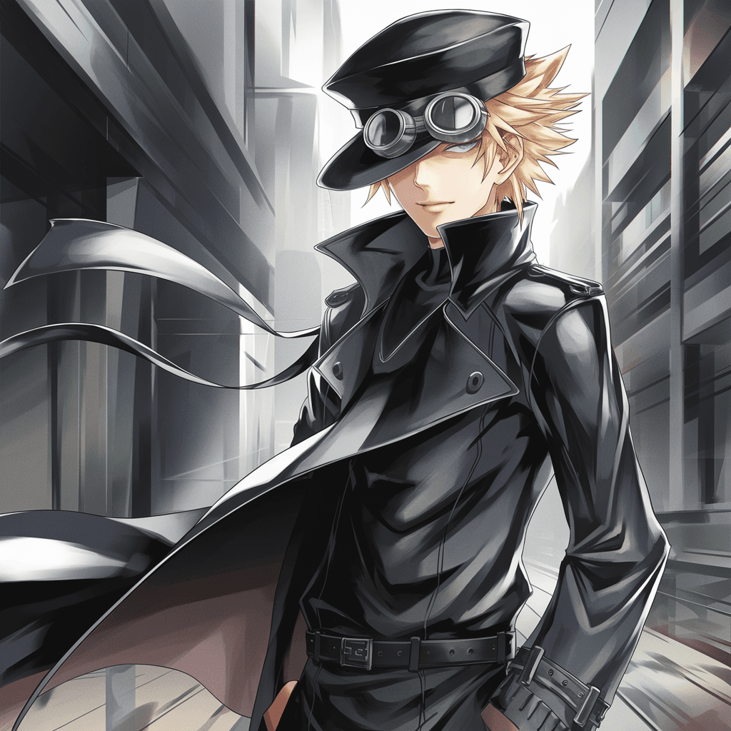 AI generated: A cool anime character with spiky blonde hair, wearing a black trench coat with a sleek, modern desi...