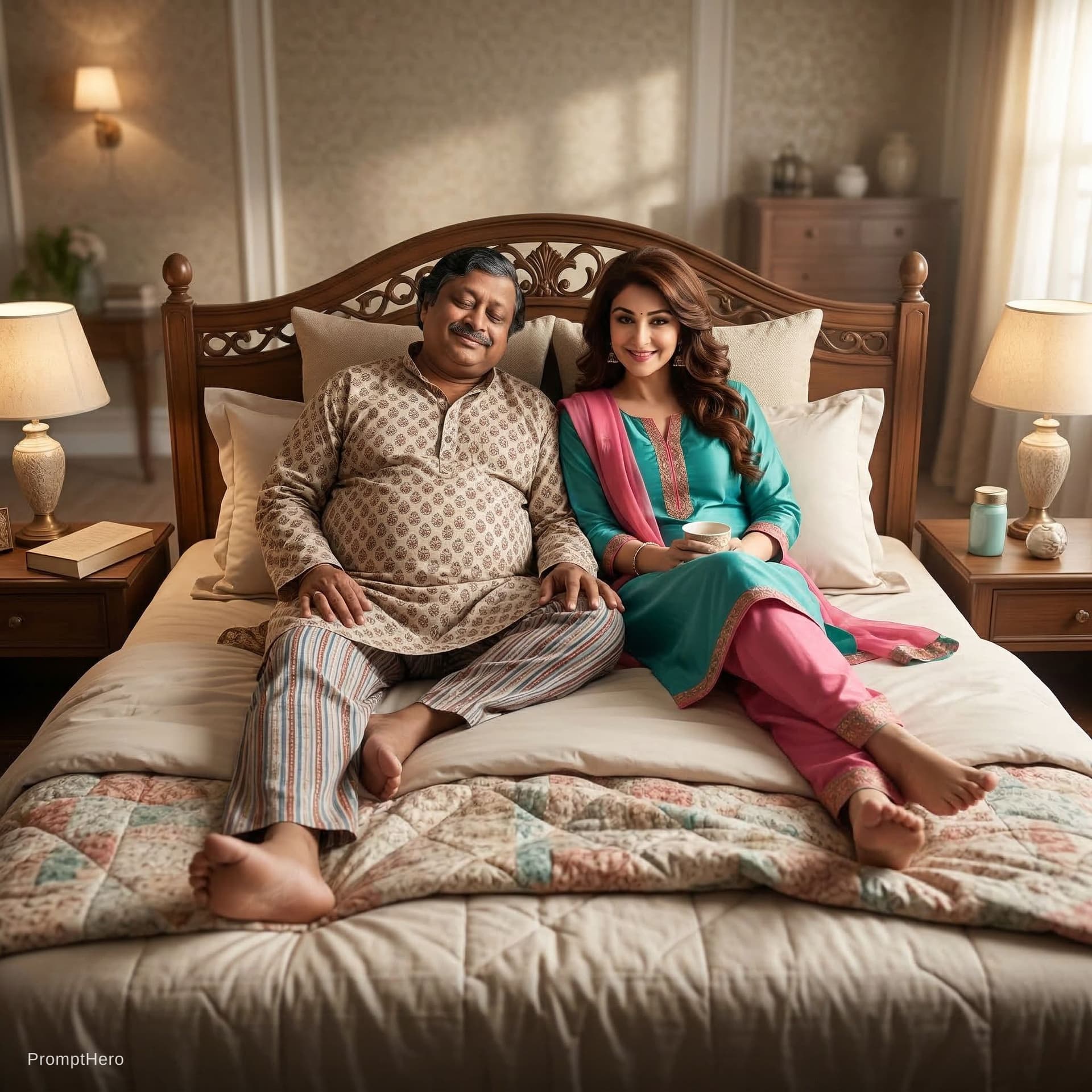 AI generated: Couple full  body show in bed 