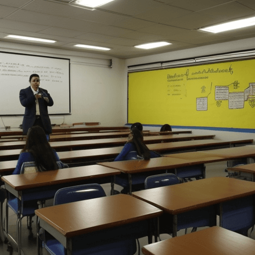 AI generated: docentes presencial capacitándose en aula tecnológica
