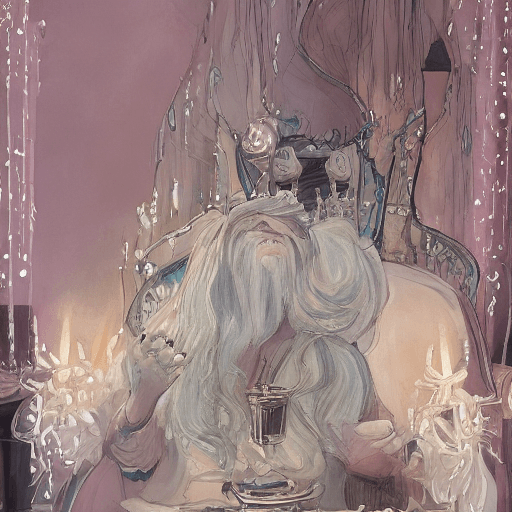 AI generated: High quality composition of an enchanting woman, with her flowing white hair and silky skin emitting...