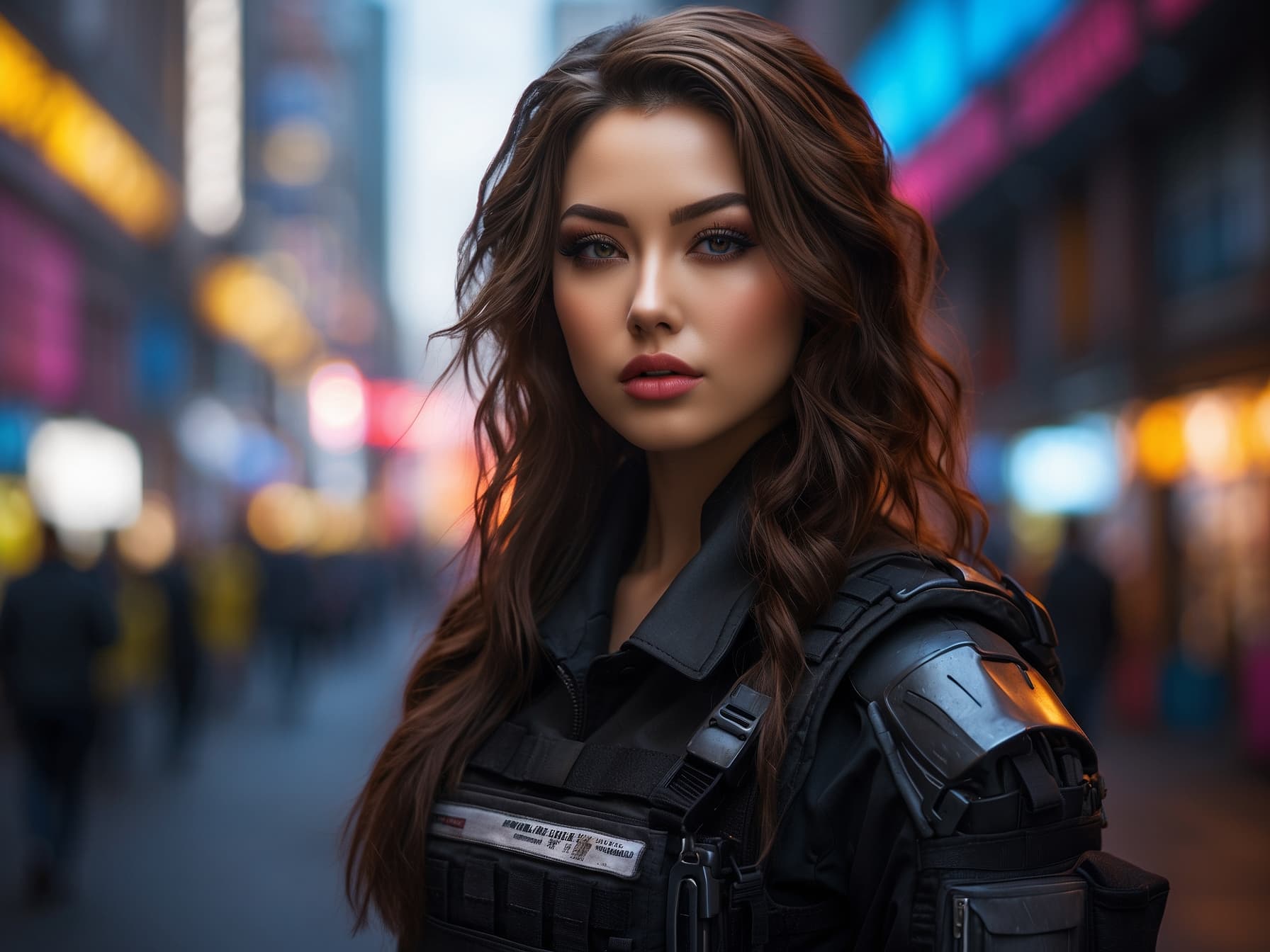 AI generated: a woman in a futuristic suit posing for a picture, cyberpunk art by Lü Ji, trending on cg society, r...