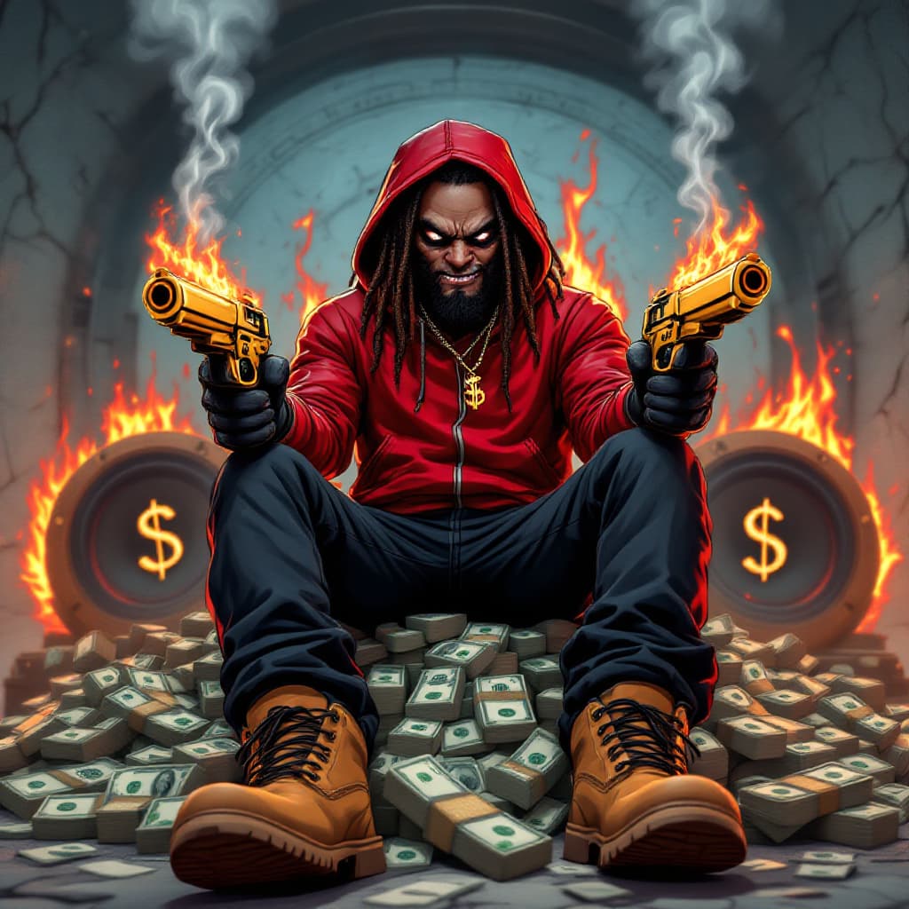 AI generated: cartoon illustration, a crazy african american character with a sinister looking facial features, lo...