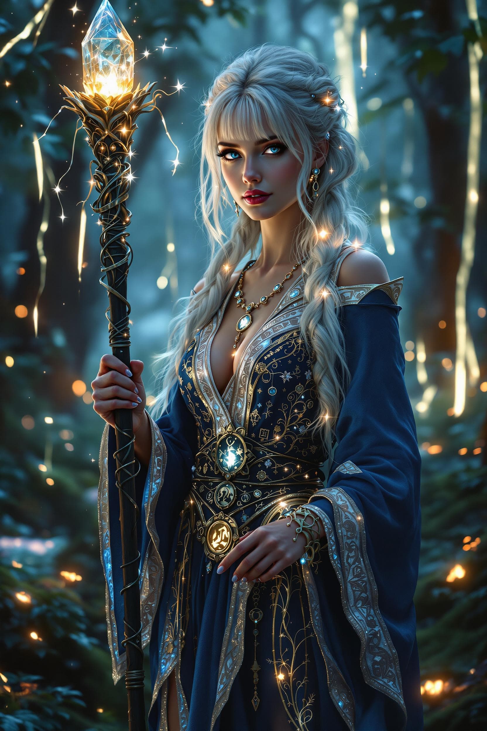 AI generated: Ultra-photorealistic cinematic full body portrait of a mystical and powerful sorceress standing in a...