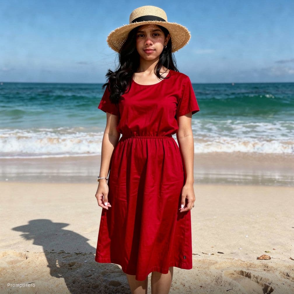 AI generated: a woman in a red bikini and a straw hat, red bikini, in a bikini, sling bikini, in bikini, cute biki...