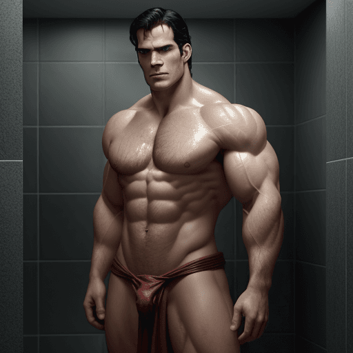 AI generated: henry cavill with gigantic muscles, wearing nothing, full body, looking at camera, , dynamic pose, s...