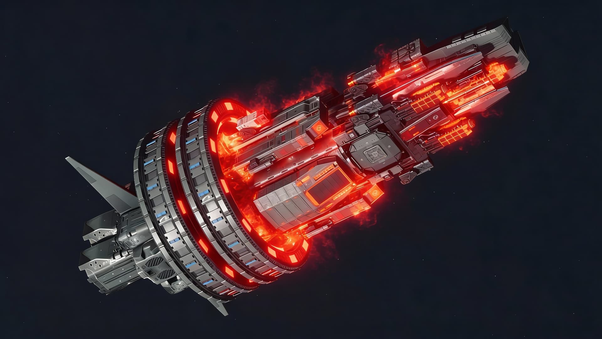 AI generated: Energy Fire Cannon is here for display in the Reference image. Make the lights and components red fo...