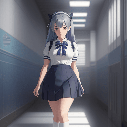 AI generated: anime girl in a short skirt and blue shirt walking in a hallway, anime maid, azur lane style, smooth...