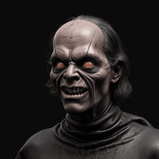 AI generated: scary mutated man with dark eyes , body covered with black matter in the style of the movie the thin...