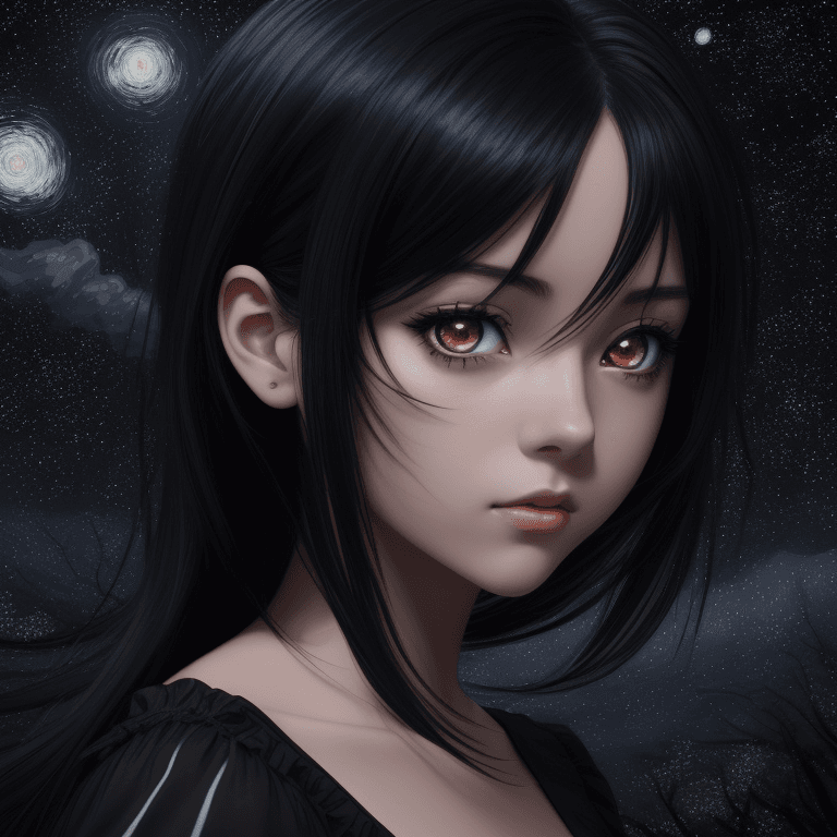AI generated: The image is a scene from an anime with a starry night background, showing a close-up of a girl with...