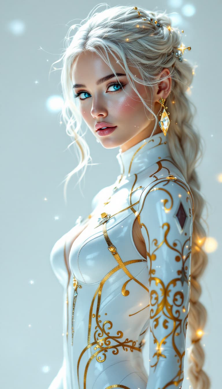 AI generated: An ultra-realistic, full-body portrait of a captivating celestial huntress woman, radiating divine p...