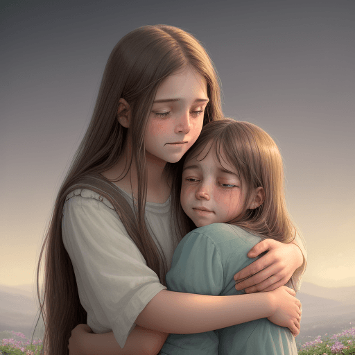 AI generated: "Lord Jesus is embracing a young girl who appears sad and is crying. The face of the Lord Jesus show...