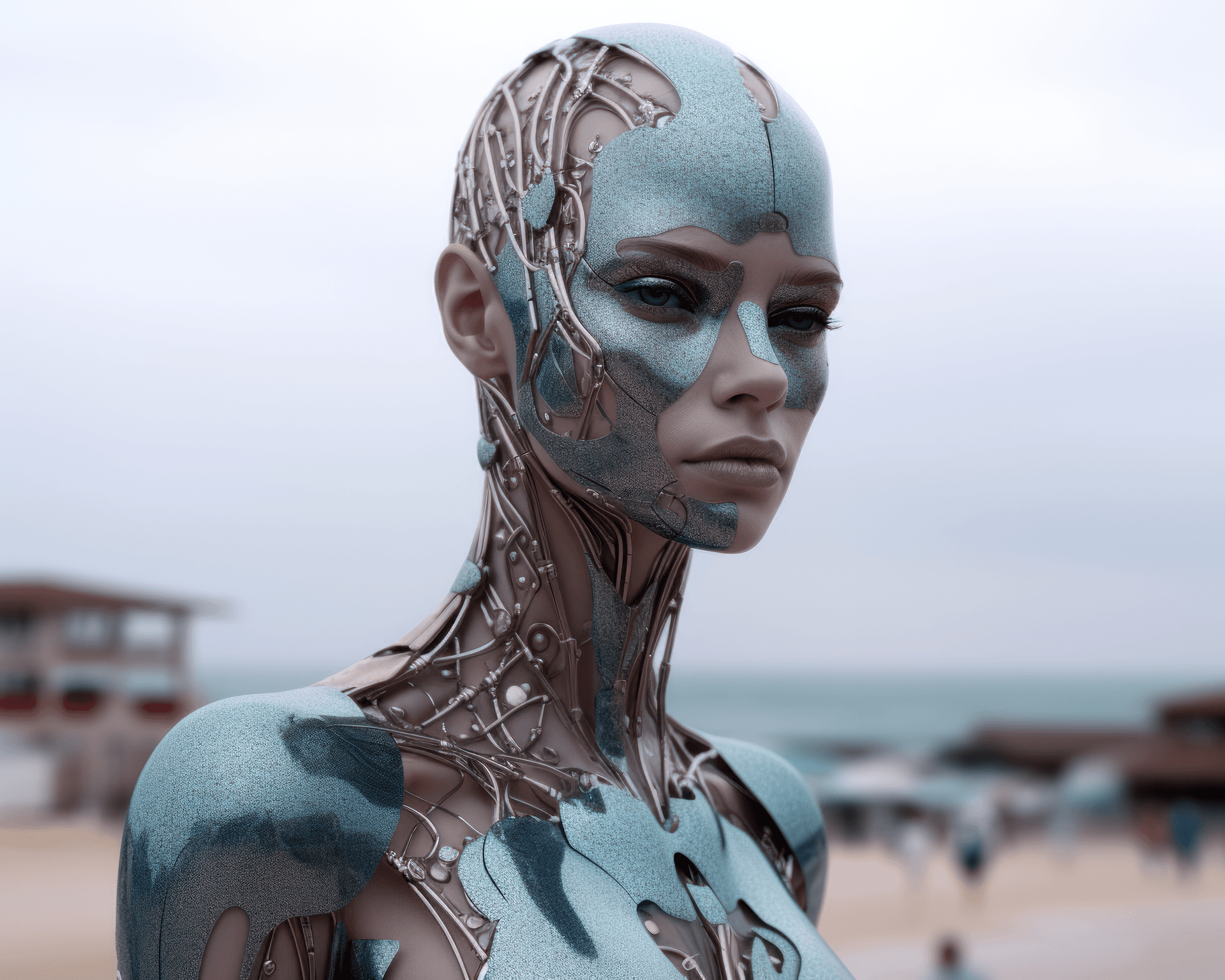 AI generated: a statue made out of metal reams, in the style of futuristic, sci-fi elements, canon eos 5d mark iv,...