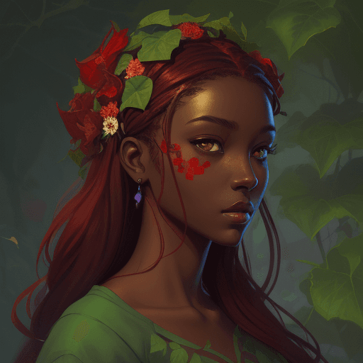 AI generated: a painting of a woman with flowers in her hair, by loish, Artstation contest winner, dark skin, red ...