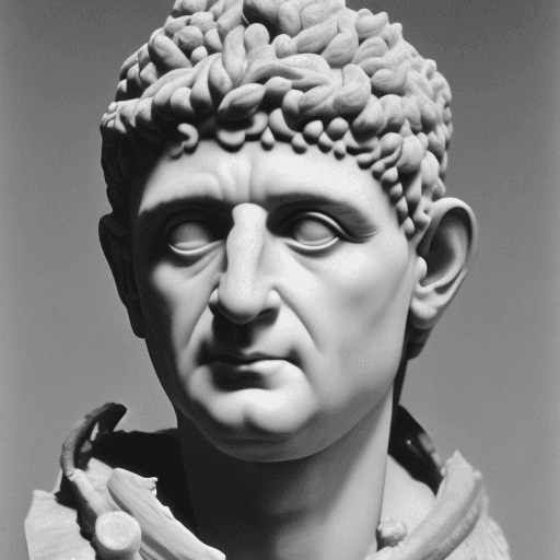 AI generated: real-life photograph of the Roman emperor Claudius; a man in his fifties with dark short greying hai...