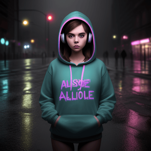 AI generated: masterpiece, girl alone, solo, incredibly absurd, hoodie, headphones, street, outdoor, rain, neon,

