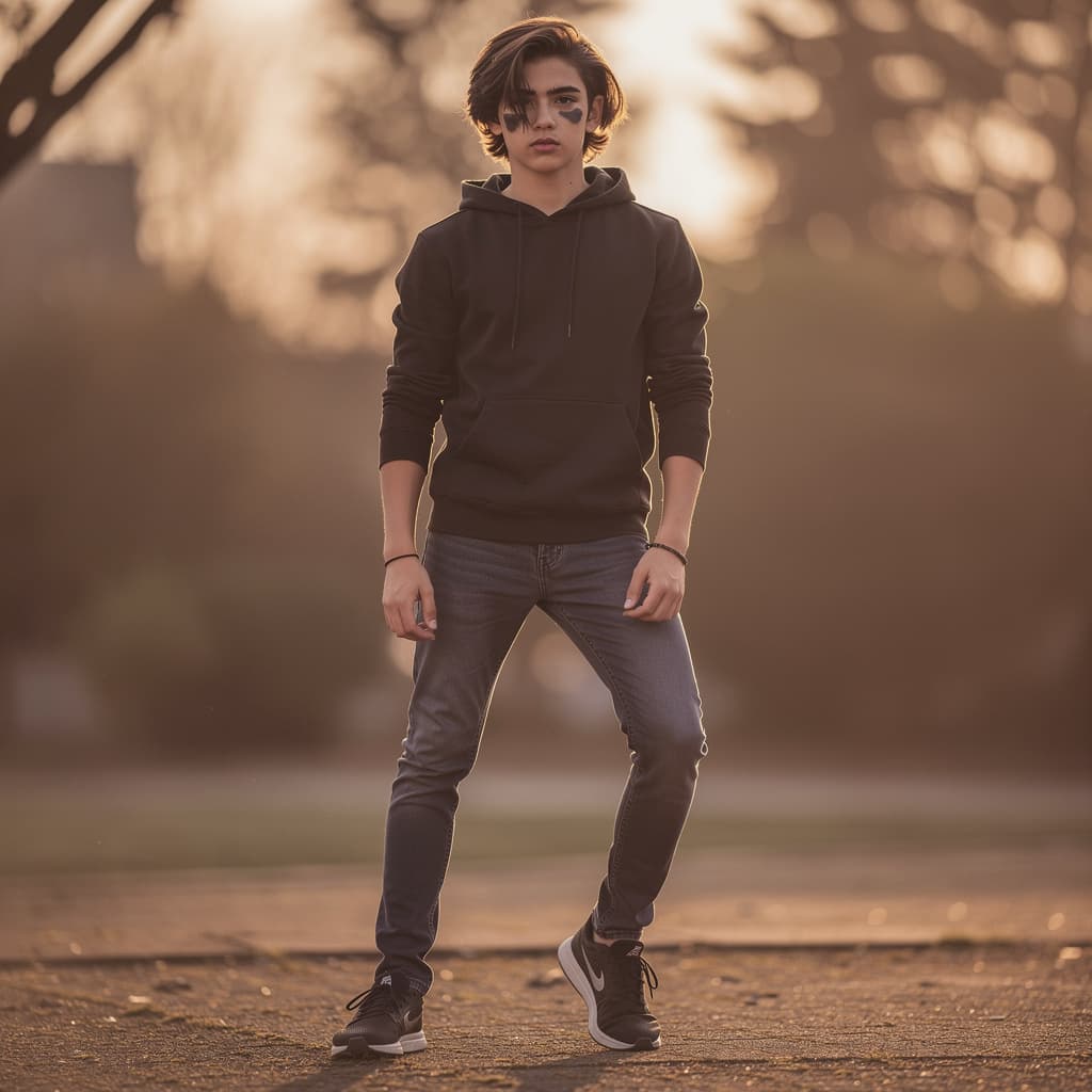 AI generated: Marco charismatic boy,athletic body, gorgeous figure, interesting shapes, full body shot, dark eye m...