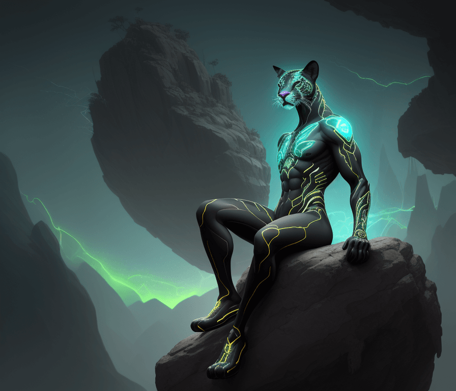 AI generated: ((concept art)), ((((futuristic abstractism))), 32k resolution, uhd, ((((anthropomorphic black puma)...