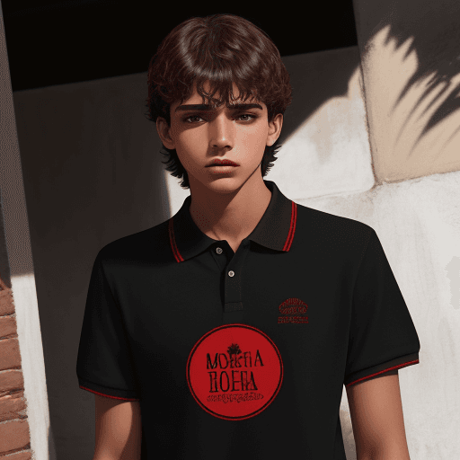 AI generated: adolescente hombre, piel morena oscura, cabello negro, camiseta color rojo polo. que sea feo
