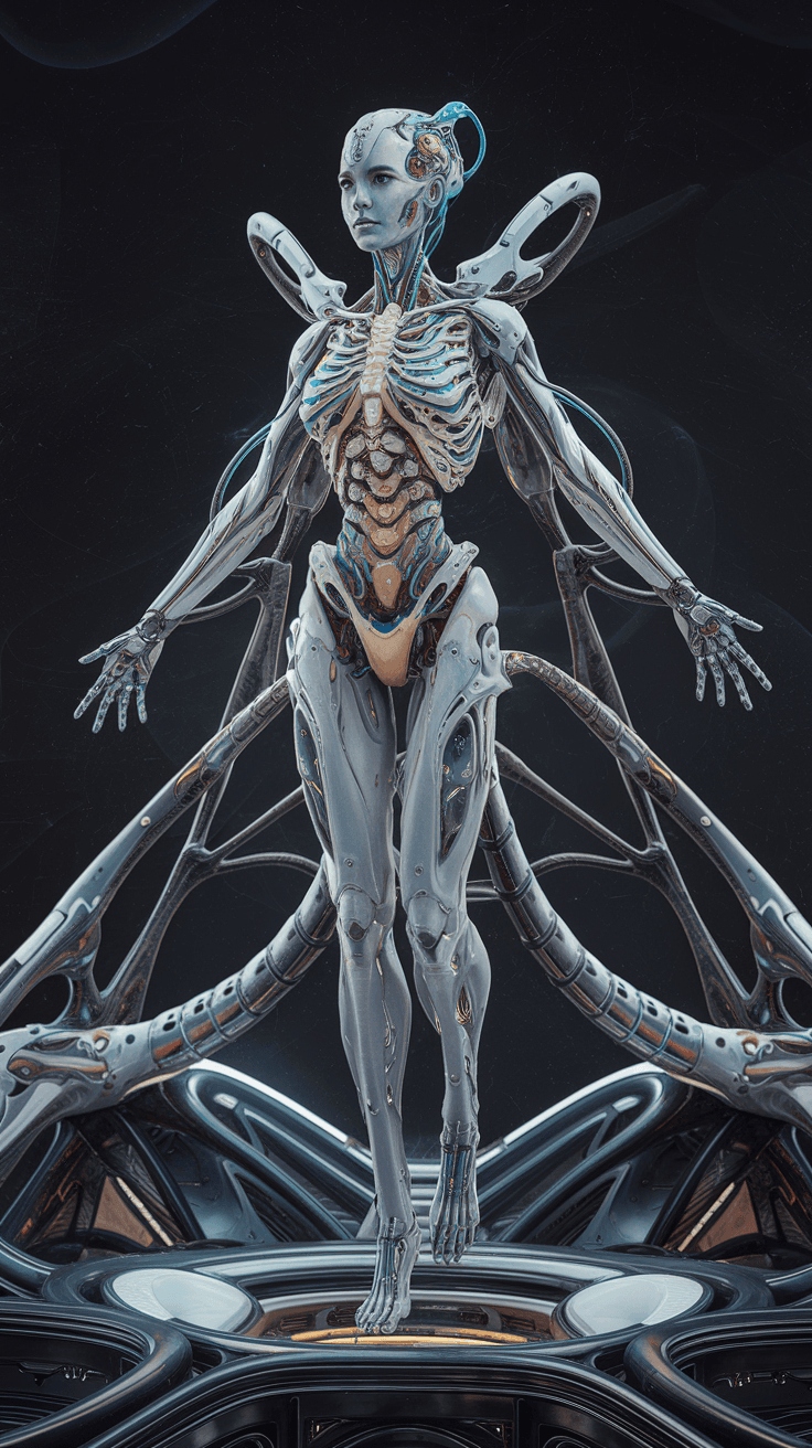 AI generated: FULL BODY female, A stunning illustration of an ethereal neural network organism, female full body i...