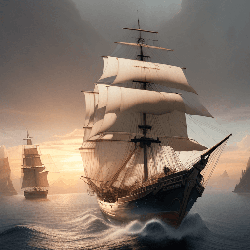 AI generated: Photo of a ultra realistic sailing ship, dramatic light, pale sunrise, cinematic lighting, battered,...