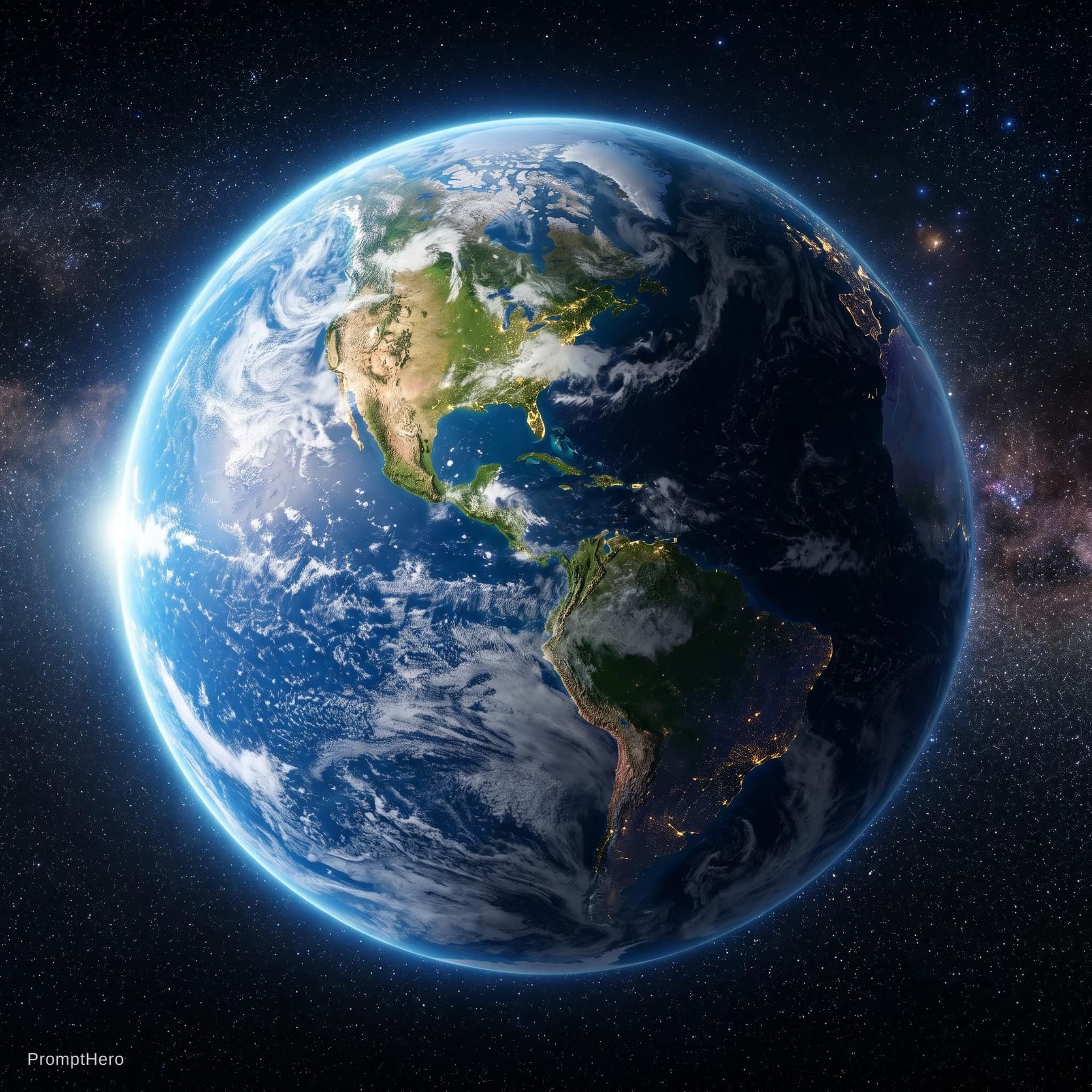 AI generated: A breathtaking ultra realistic planet Earth floating in deep space, viewed from orbit, incredibly de...