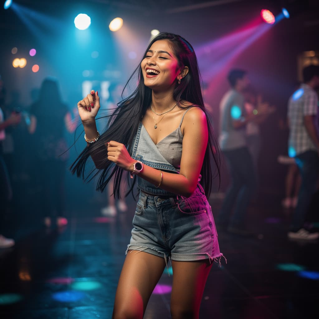 AI generated: Create a nepali girl having fun at disco club
