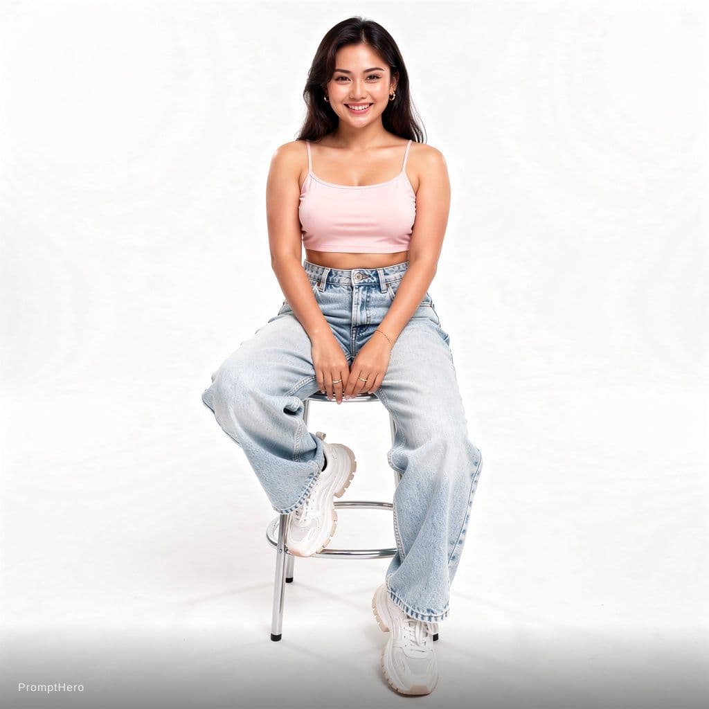 AI generated: A highly detailed, photorealistic, cinematic high-angle full-body studio shot of a cute and stylish ...