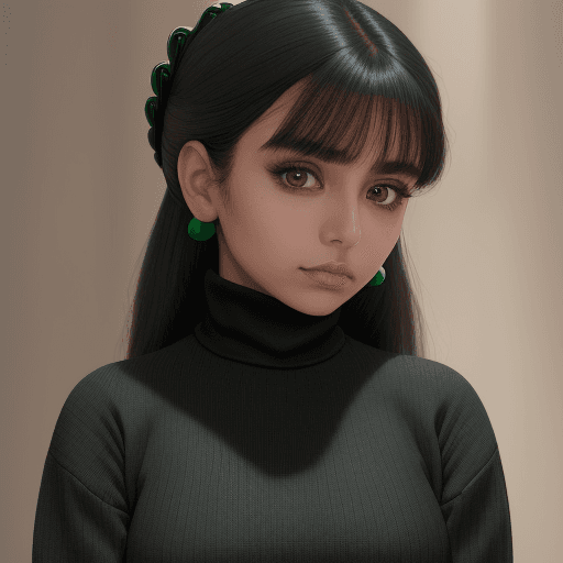 AI generated: a mexican woman is wearing a black turtle neck sweater, in the style of light emerald and dark beige...