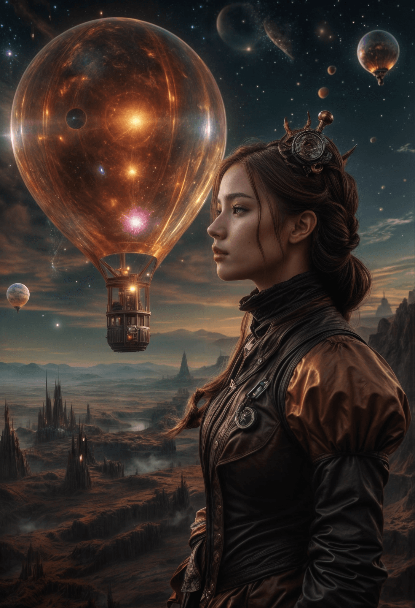 AI generated: beautiful,epic,mysterious,colourful nebulas,planets,fantasy landscape with surealism formations,stea...