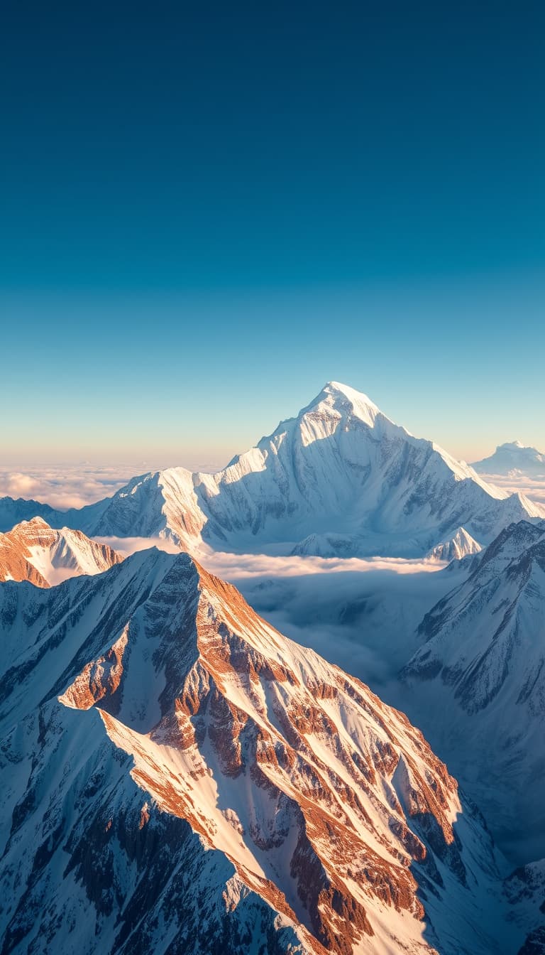 AI generated: A breathtaking view of Mount Everest towering above a sea of clouds under a clear, azure sky. The ma...