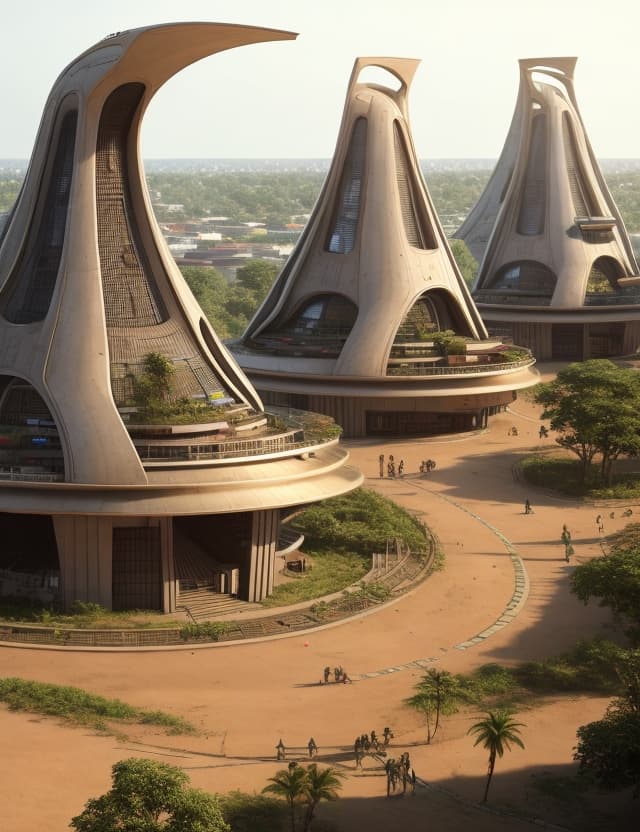 AI generated: a beautiful african futuristic urban city based on the architecture of a bamiléké tribe in cameroon