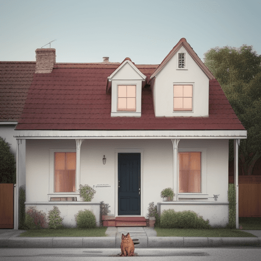 AI generated: house with person in front with a dog and a cat next to them:
