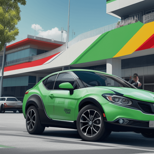 AI generated: estacionamiento (grande) vehicular en una universidad de (colores verdes), carros (modernos de difer...