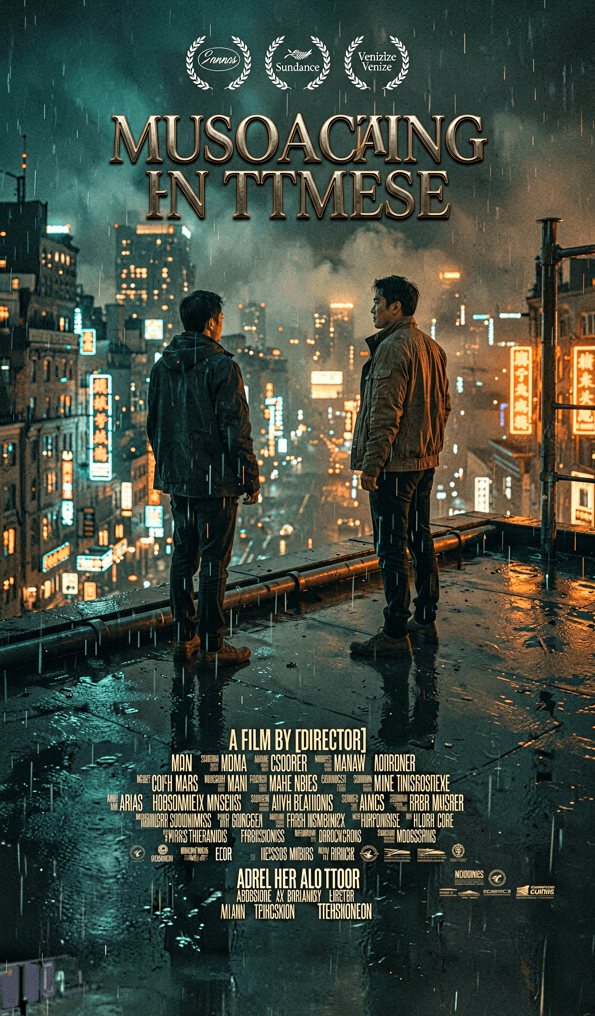 AI generated: Cinematic movie poster, 2:3 aspect ratio. A dramatic, photorealistic scene of a lone figure on a rai...