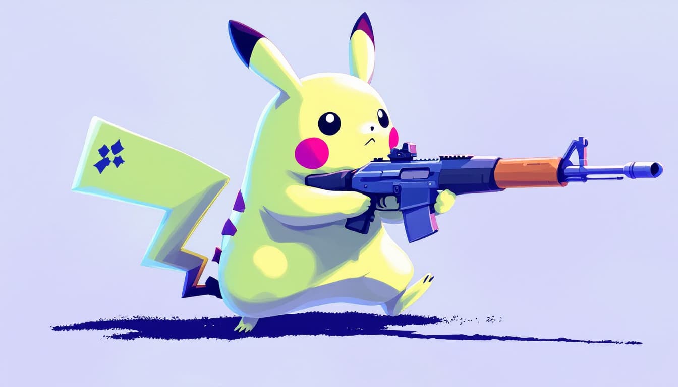 AI generated: pikachu with an ak47