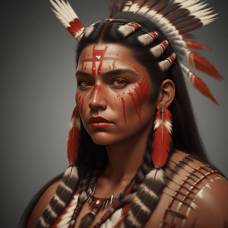 AI generated: a portrait, studio portrait, a stylized painting photograph of a native american  apache woman warri...