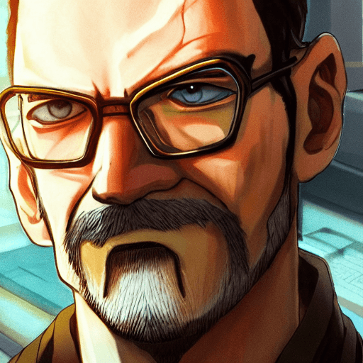 AI generated: High quality portrait of Gordon Freeman from HL2. Art by Makoto Shinkai, Crunchyroll, pixiv, danboor...