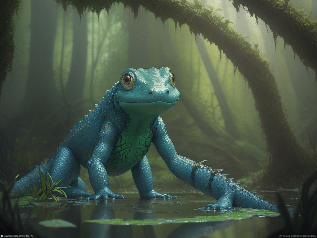 AI generated: Masterpiece Pixar Nickelodeon cartoon salamander, swamp, symmetrical, highly detailed, 8k, digital p...