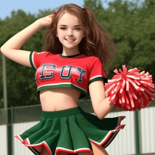 AI generated: 18 year old cheerleader with two watermelons hidden under her shirt, and two watermelons hidden unde...