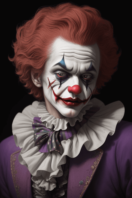 AI generated: Fashion photography of a joker, 1800s renaissance, clown makeup, editorial, insanely detailed and in...