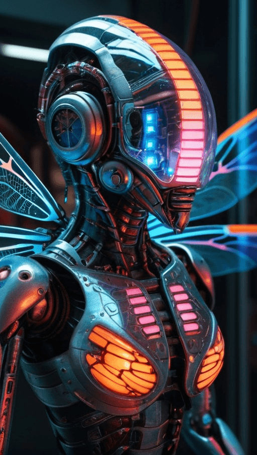 AI generated: Ultra-detailed cyborg in a spaceship, with anthropomorphic cybernetic elements on metal armor, Trans...