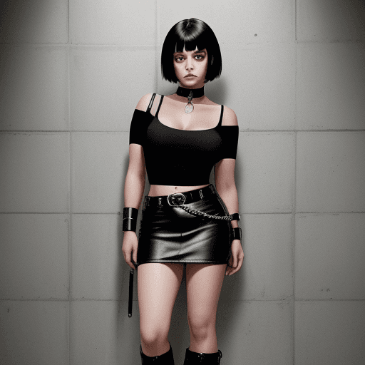 AI generated: beautiful girl prisoner woman in prison, wearing handcuffs and belts all tight around her body, stan...