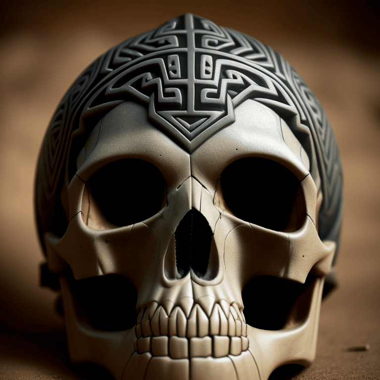 AI generated: Maori carved skull photographic cinematic