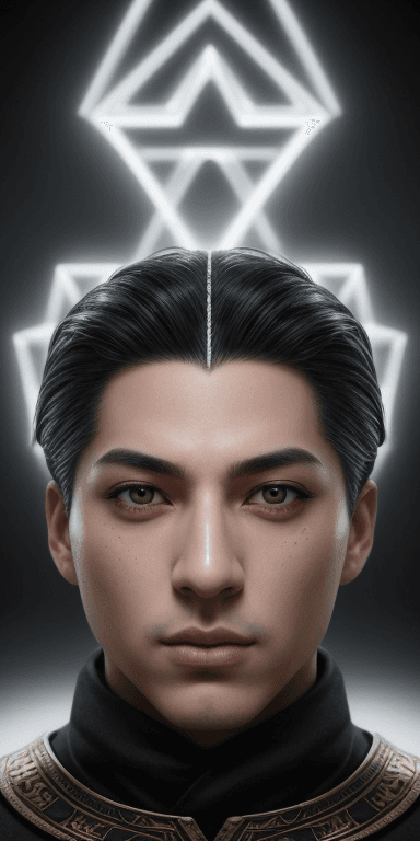 AI generated: An ancient magician turned modern man symmetrical eyes, (aegyo sal:1) , eyelashes:1.1) , (photoreali...