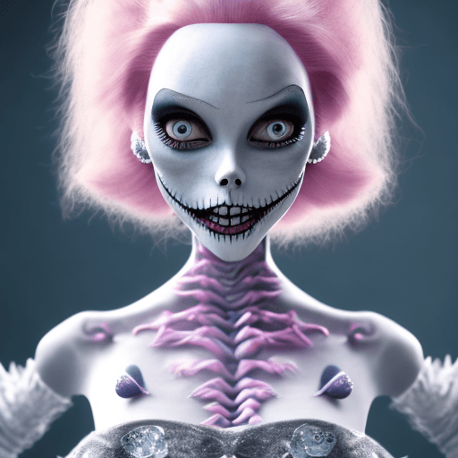 AI generated: Sally from A Nightmare Before Christmas by Tim Burton, female humanoid, pale white female, heroine, ...
