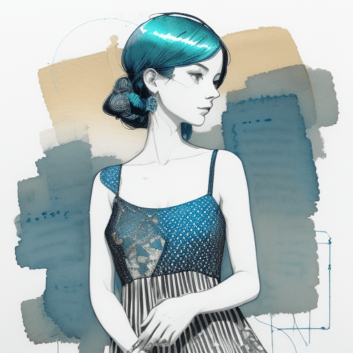 AI generated: Abstract fine line pencil sketch minimal watercolor color beautiful  woman in a black and white stri...