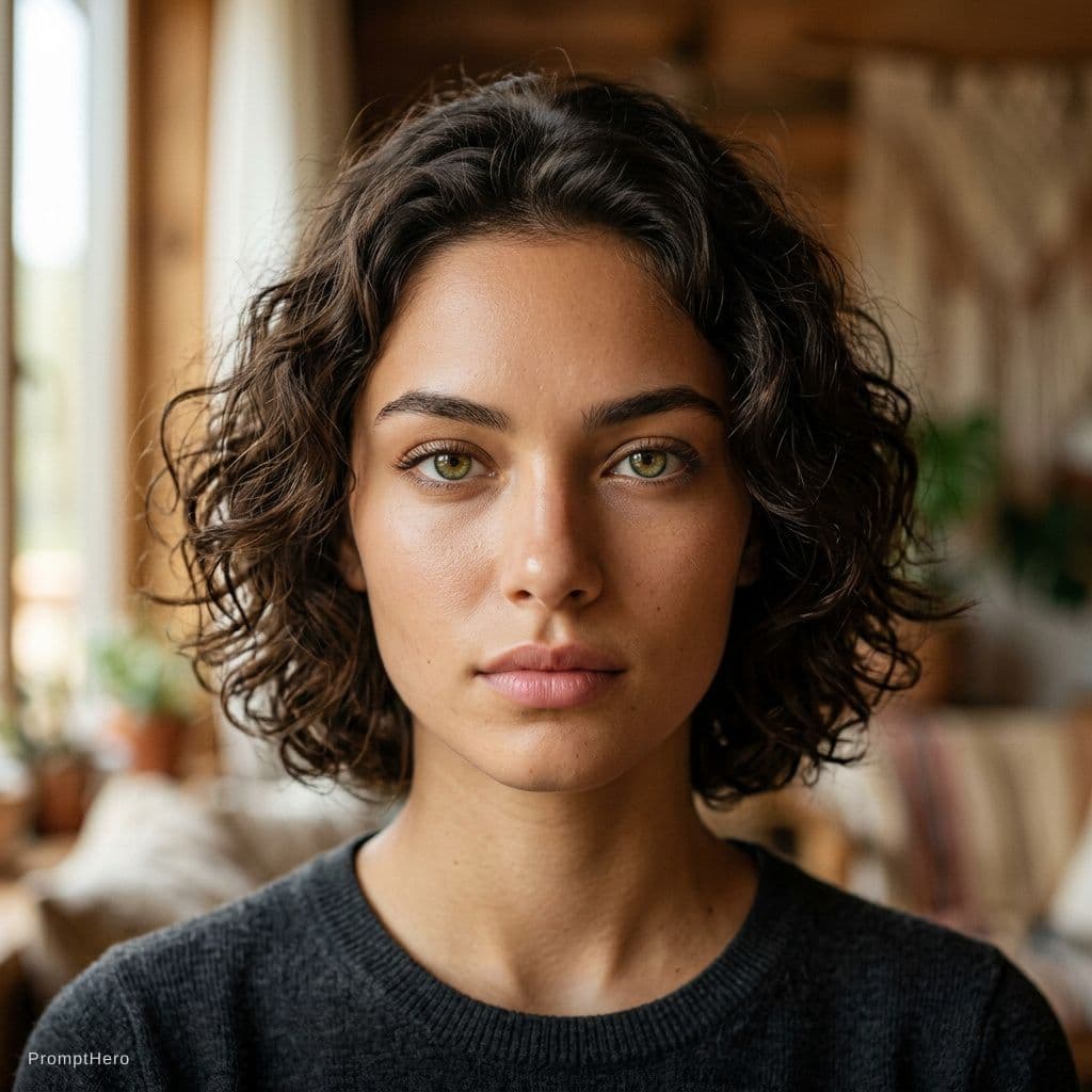 AI generated: Ultra-realistic portrait of a 18 years old woman with striking hazel-green eyes, intense and symmetr...
